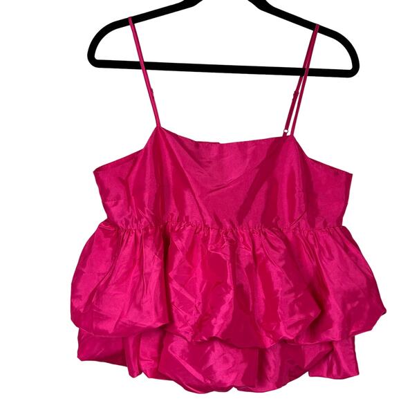 A New Day Women's Shiny Pink Tiered Taffeta Tank Top - Size Medium - NWT - Picture 1 of 8